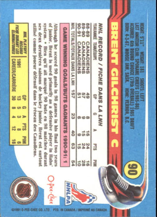 1991-92 O-Pee-Chee #90 Brent Gilchrist back image