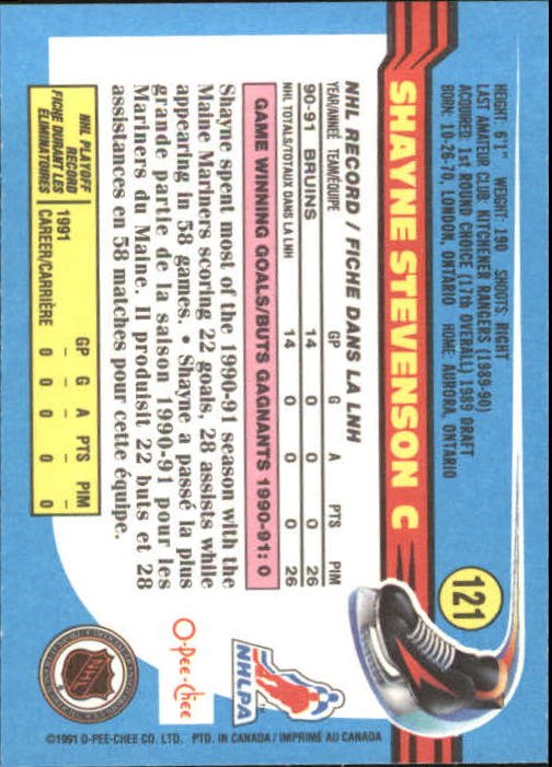1991-92 O-Pee-Chee #121 Shayne Stevenson back image
