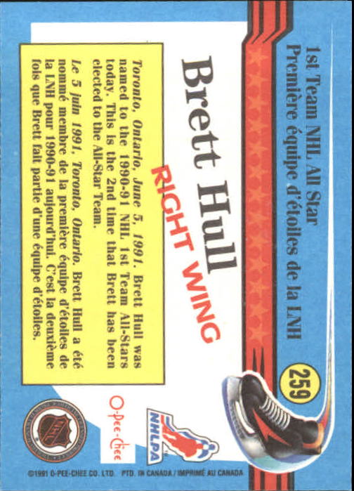 1991-92 O-Pee-Chee #259 Brett Hull AS back image