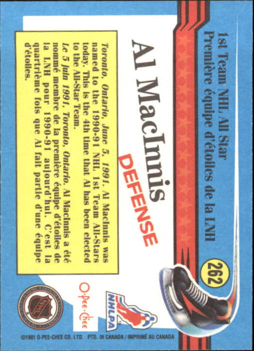 1991-92 O-Pee-Chee #262 Al MacInnis AS back image