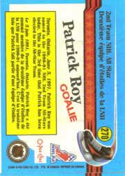 1991-92 O-Pee-Chee #270 Patrick Roy AS back image