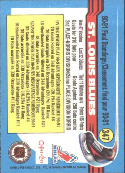 1991-92 O-Pee-Chee #347 Blues Team back image