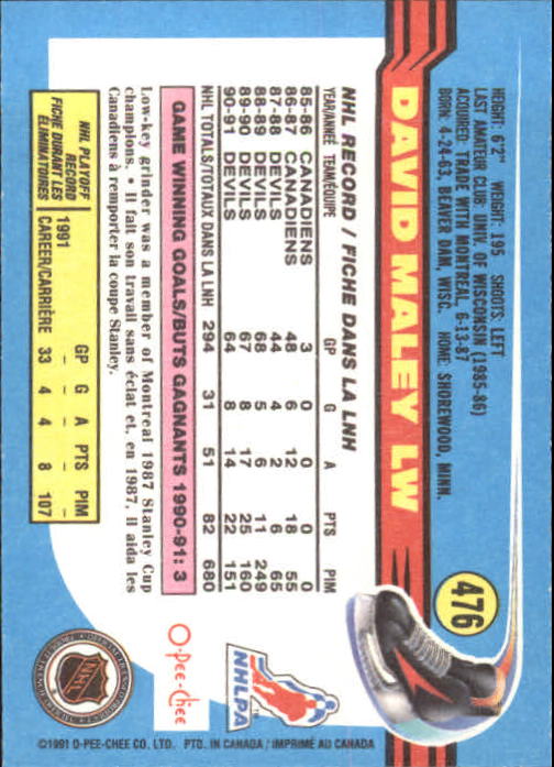 B2631- 1991-92 O-Pee-Chee Hk Cards 251-500 +Rookies -You Pick- 15+ FREE US SHIP - Picture 447 of 495