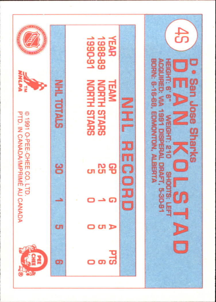 1991-92 O-Pee-Chee Inserts #4S Dean Kolstad back image