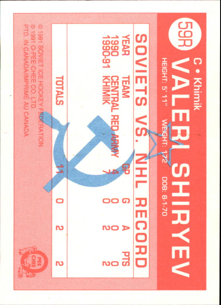 1991-92 O-Pee-Chee Inserts #59R Valeri Shiryev back image