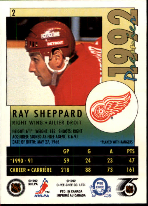 1991-92 OPC Premier #2 Ray Sheppard back image