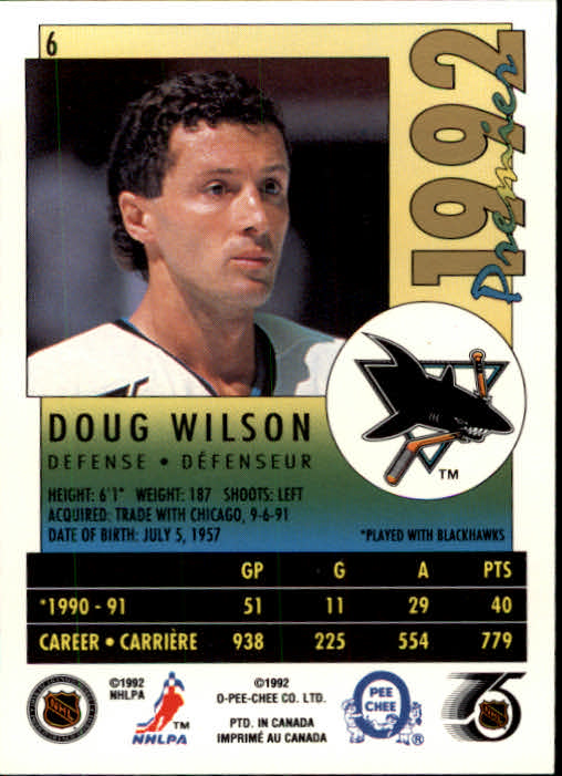 1991-92 OPC Premier #6 Doug Wilson back image