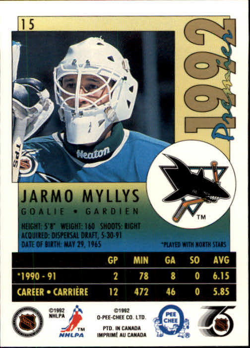 1991-92 OPC Premier #15 Jarmo Myllys back image