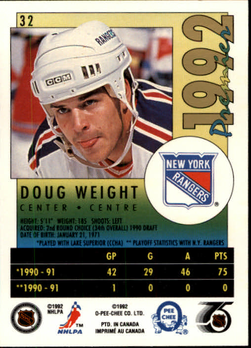 1991-92 OPC Premier #32 Doug Weight RC back image