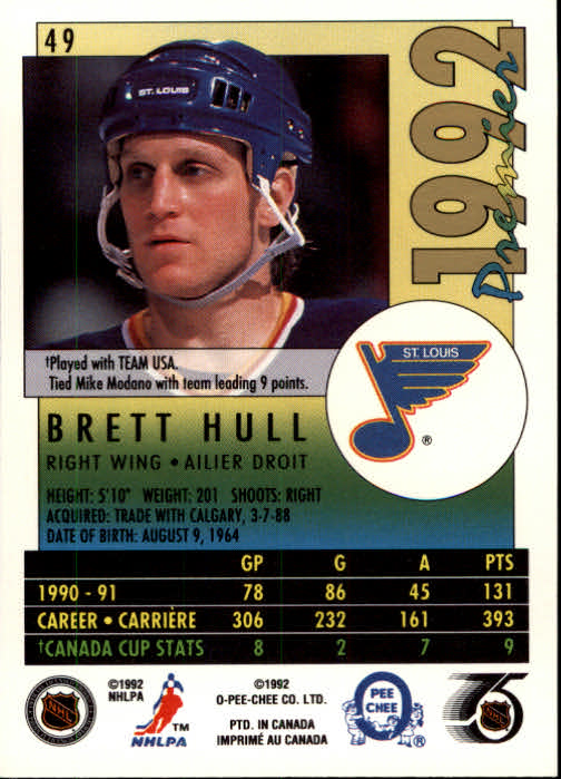 1991-92 OPC Premier #49 Brett Hull back image