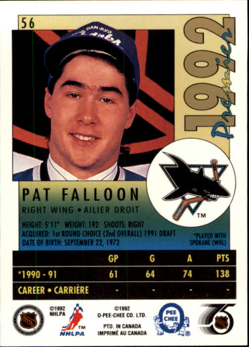 1991-92 OPC Premier #56 Pat Falloon back image