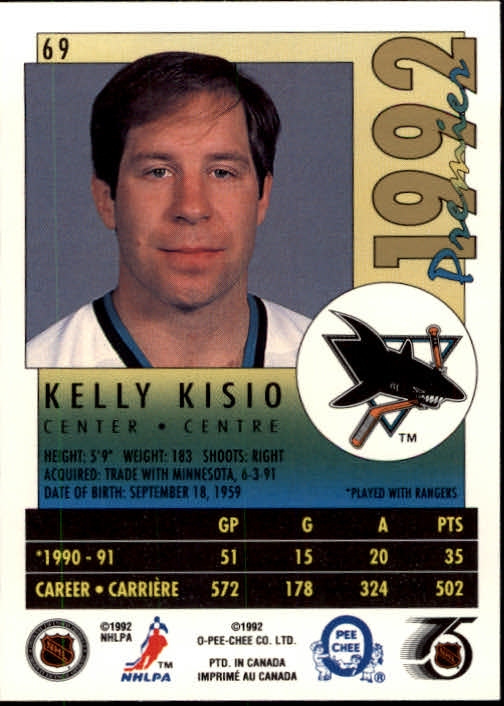 1991-92 OPC Premier #69 Kelly Kisio back image