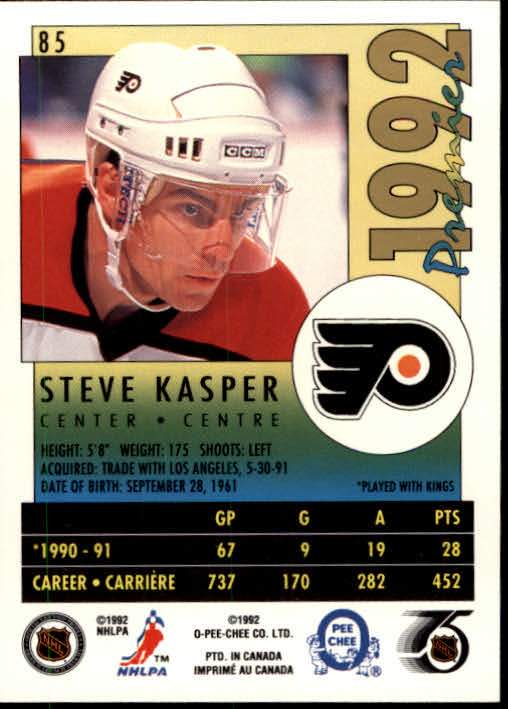 1991-92 OPC Premier #85 Steve Kasper back image