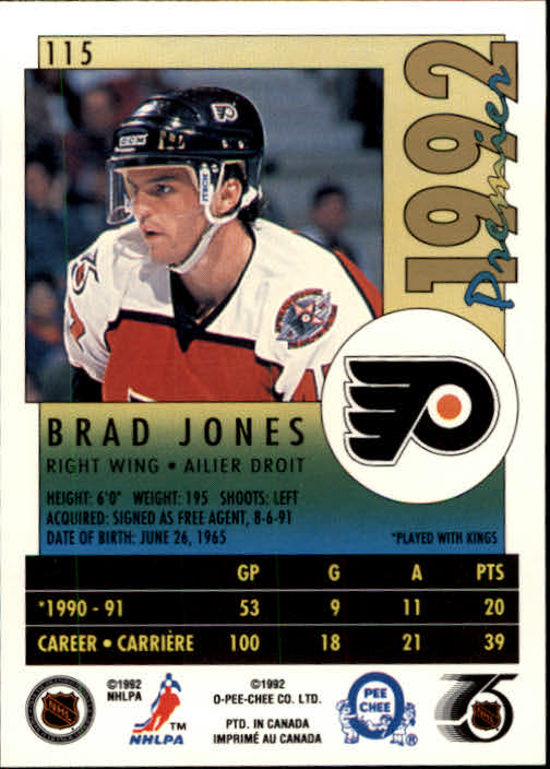 1991-92 OPC Premier #115 Brad Jones back image