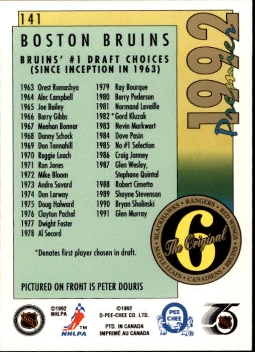 1991-92 OPC Premier #141 Peter Douris ORIG6 back image