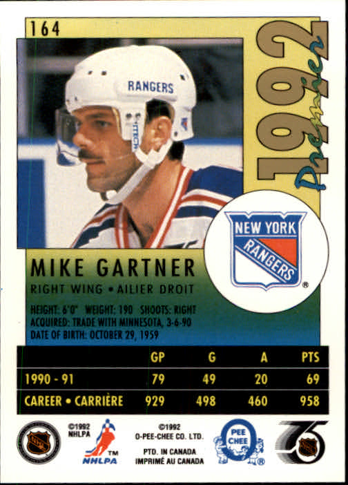 1991-92 OPC Premier #164 Mike Gartner back image