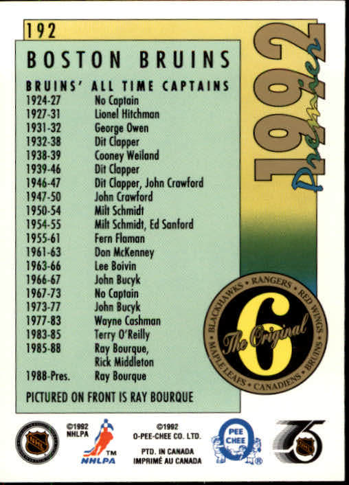 1991-92 OPC Premier #192 Ray Bourque ORIG6 back image