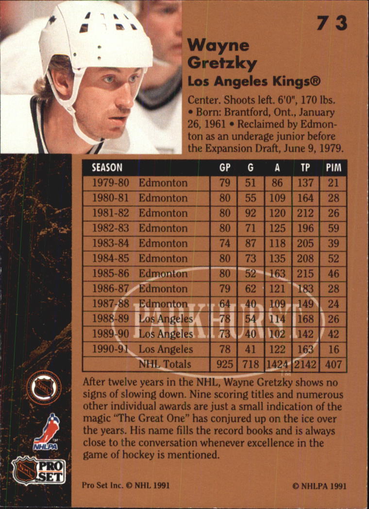 1991-92 Parkhurst #73 Wayne Gretzky back image