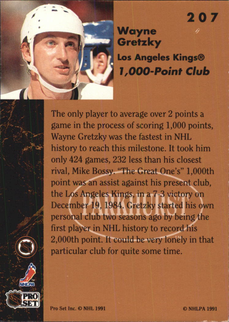 1991-92 Parkhurst #207 Wayne Gretzky 1000 back image