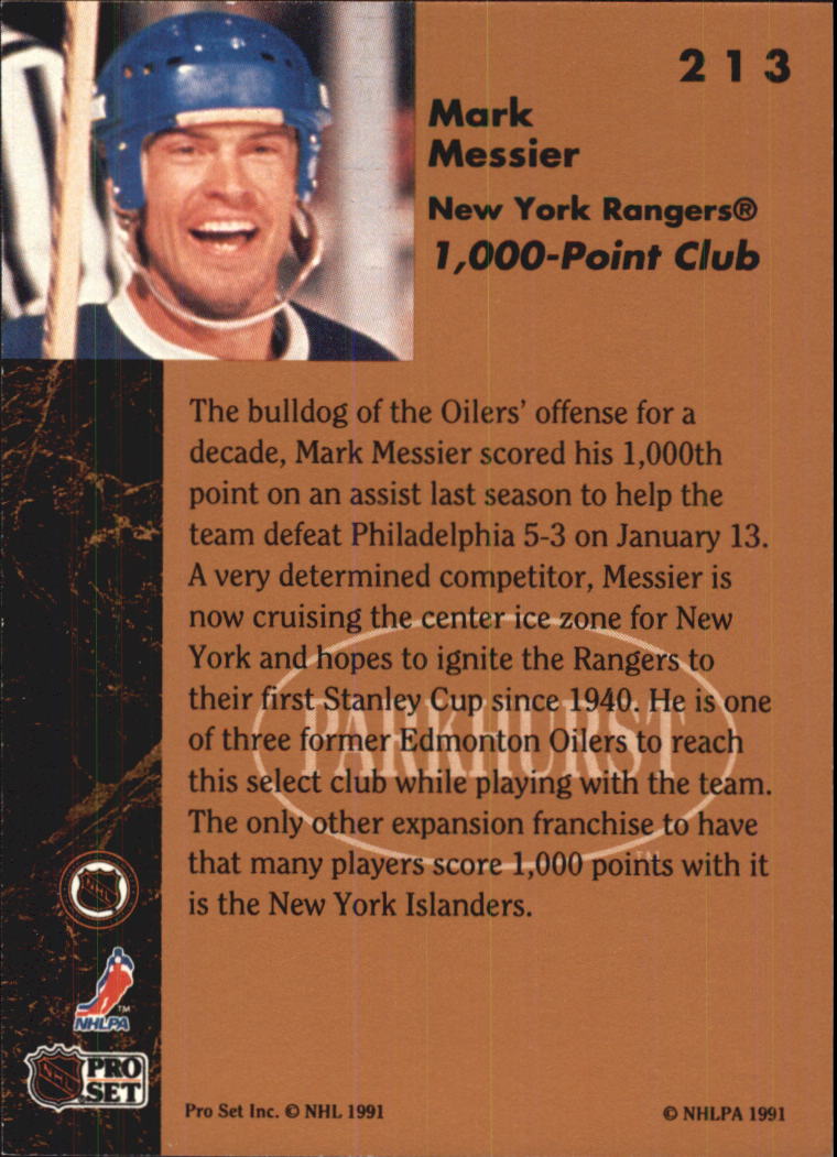 1991-92 Parkhurst #213 Mark Messier 1000 back image