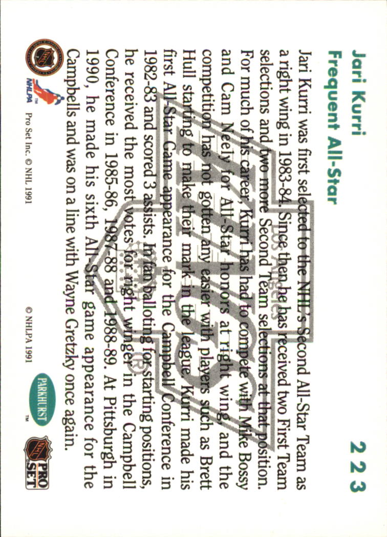 1991-92 Parkhurst #223 Jari Kurri AS back image