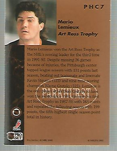 1991-92 Parkhurst PHC #PHC7 Mario Lemieux back image