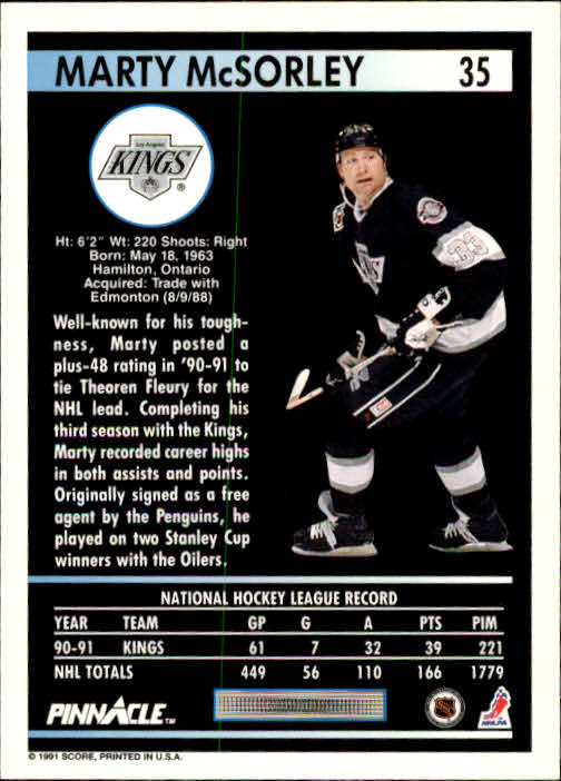 1991-92 Pinnacle #35 Marty McSorley back image