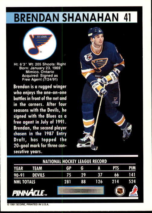1991-92 Pinnacle #41 Brendan Shanahan back image