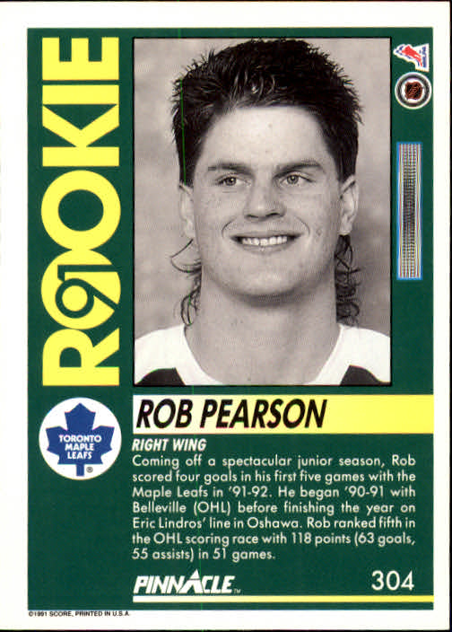 1991-92 Pinnacle #304 Rob Pearson RC back image