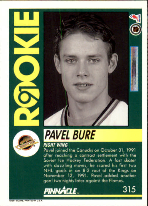1991-92 Pinnacle #315 Pavel Bure back image