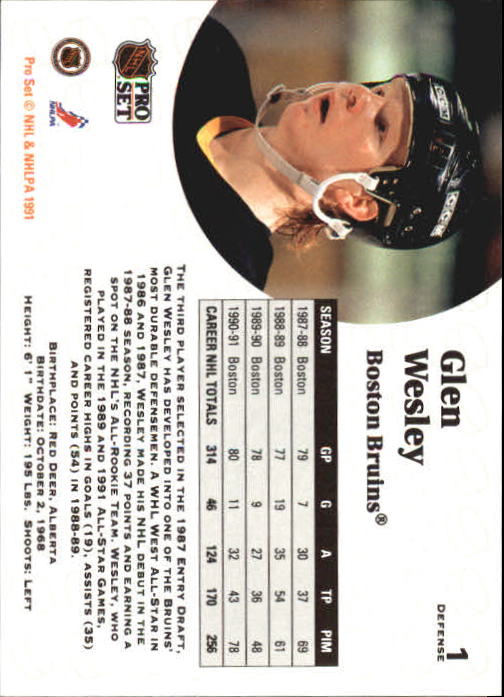 1991-92 Pro Set #1 Glen Wesley back image