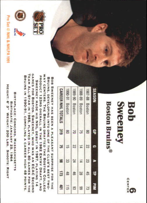 1991-92 Pro Set #6 Bob Sweeney back image