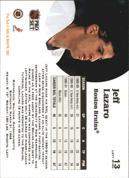 1991-92 Pro Set #13 Jeff Lazaro RC back image