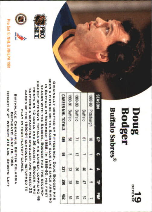 1991-92 Pro Set #19 Doug Bodger UER back image