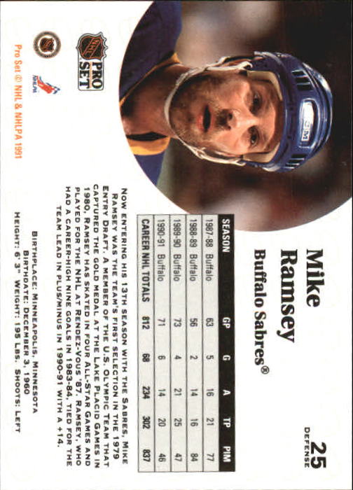 1991-92 Pro Set #25 Mike Ramsey back image