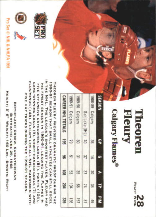 1991-92 Pro Set #28 Theo Fleury back image