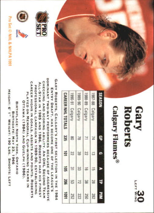 1991-92 Pro Set #30 Gary Roberts back image