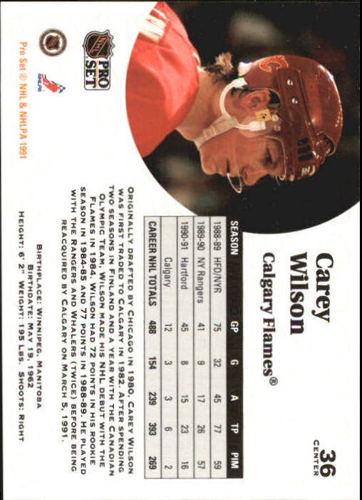 1991-92 Pro Set #36 Carey Wilson back image