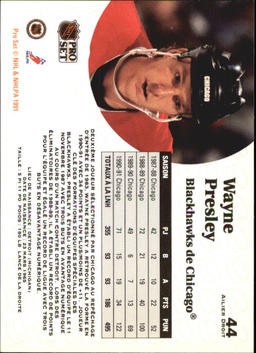 1991-92 Pro Set #44 Wayne Presley back image