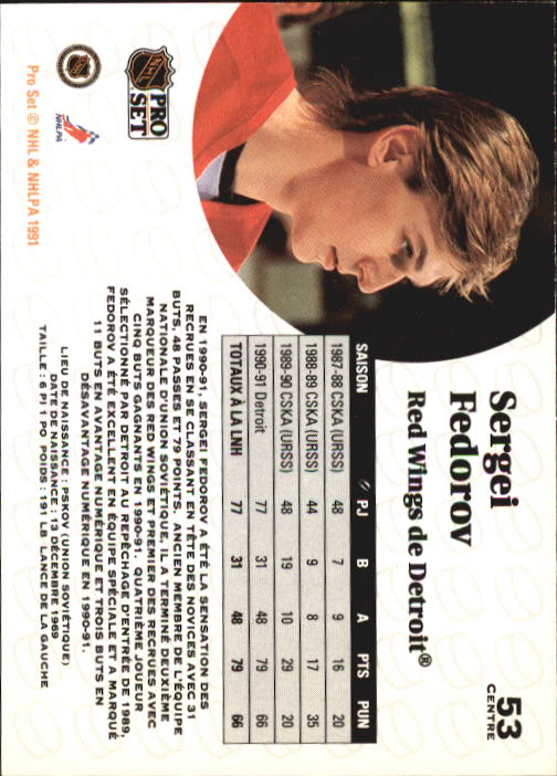 1991-92 Pro Set #53 Sergei Fedorov back image