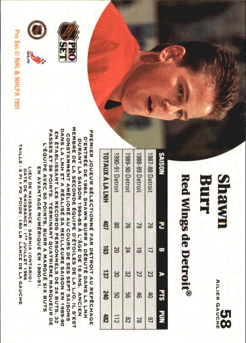 1991-92 Pro Set #58 Shawn Burr back image