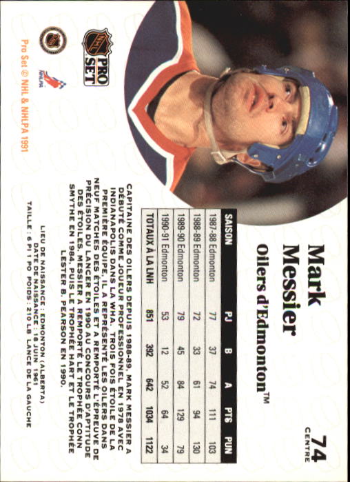 1991-92 Pro Set #74 Mark Messier back image