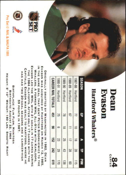 1991-92 Pro Set #84 Dean Evason back image
