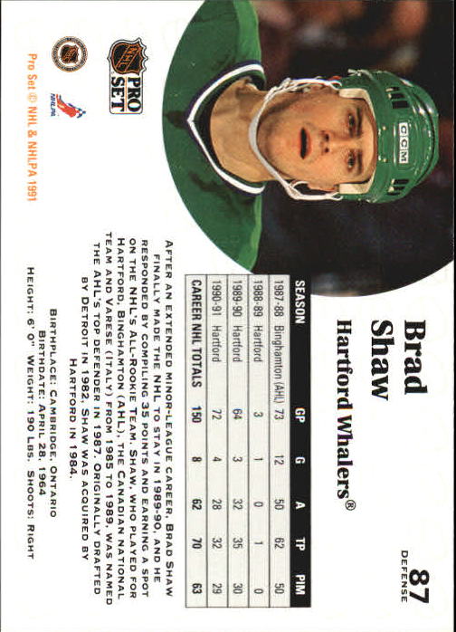 1991-92 Pro Set #87 Brad Shaw back image