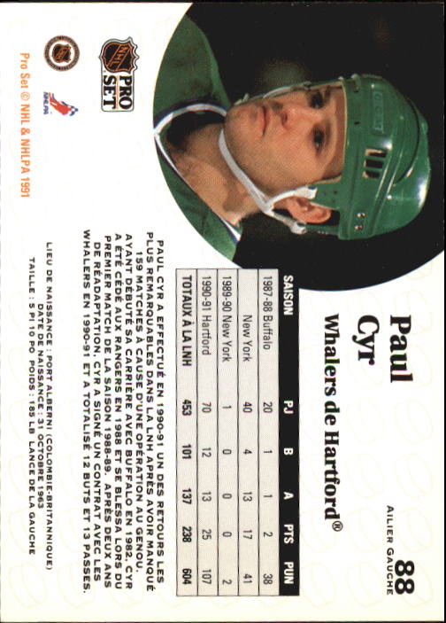 1991-92 Pro Set #88 Paul Cyr UER back image