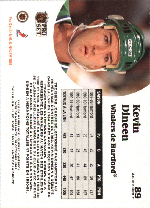 1991-92 Pro Set #89 Kevin Dineen back image