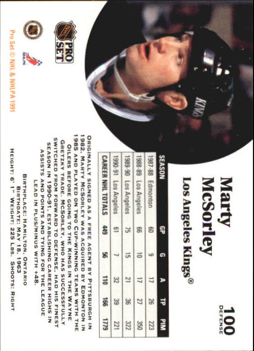 1991-92 Pro Set #100 Marty McSorley back image