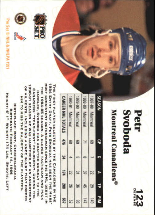 1991-92 Pro Set #123 Petr Svoboda back image
