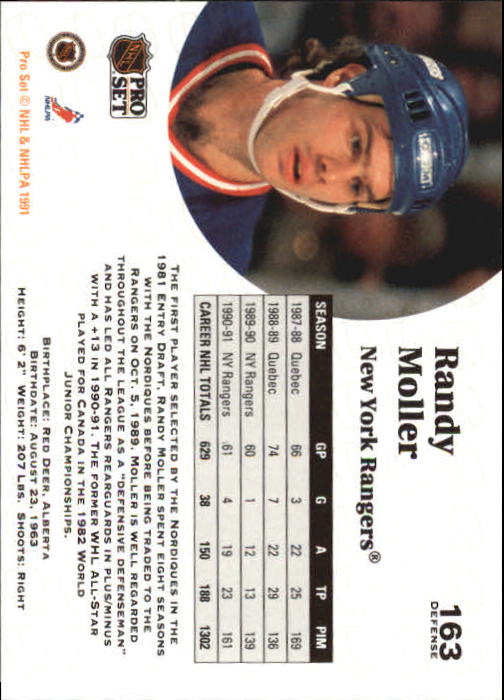 1991-92 Pro Set #163 Randy Moller back image