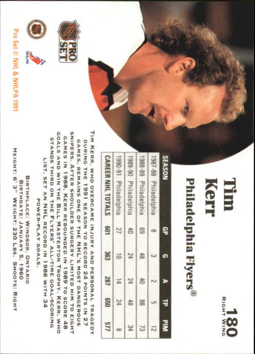 1991-92 Pro Set #180 Tim Kerr UER back image